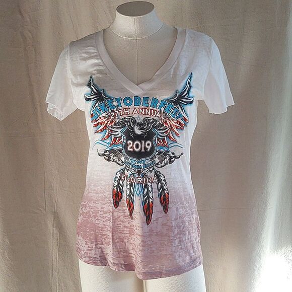 2019 27th Annual Biketoberfest Daytona Beach FL - Graphic V Neck Tee - L… - Picture 1 of 7
